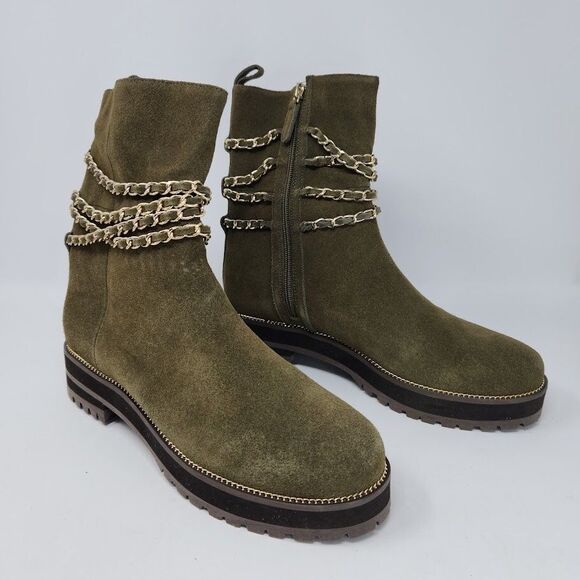 New Cecelia New York Womens Misunderstood Mid Chain Boots Green Suede Size 11 - Picture 2 of 4